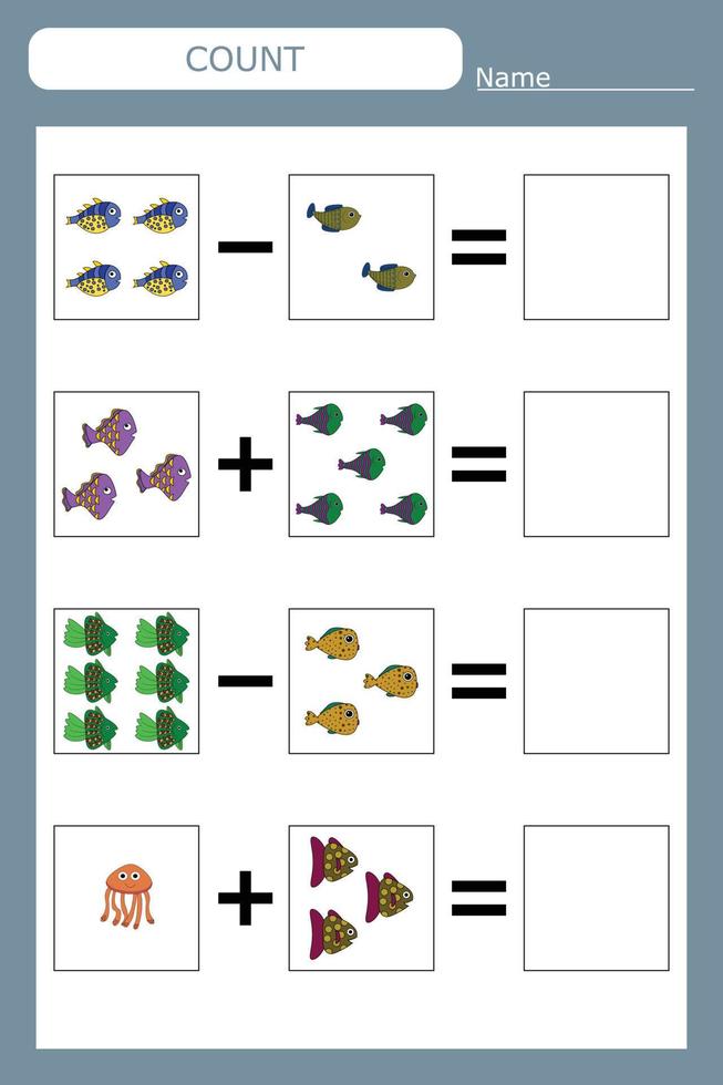 Educational game for children, kids. . Game learning math, counting game. Vector illustration for print, page