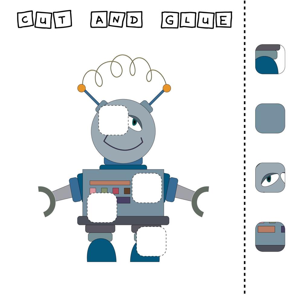 Cut out and glue roobot. Educational game for children. Vector template.