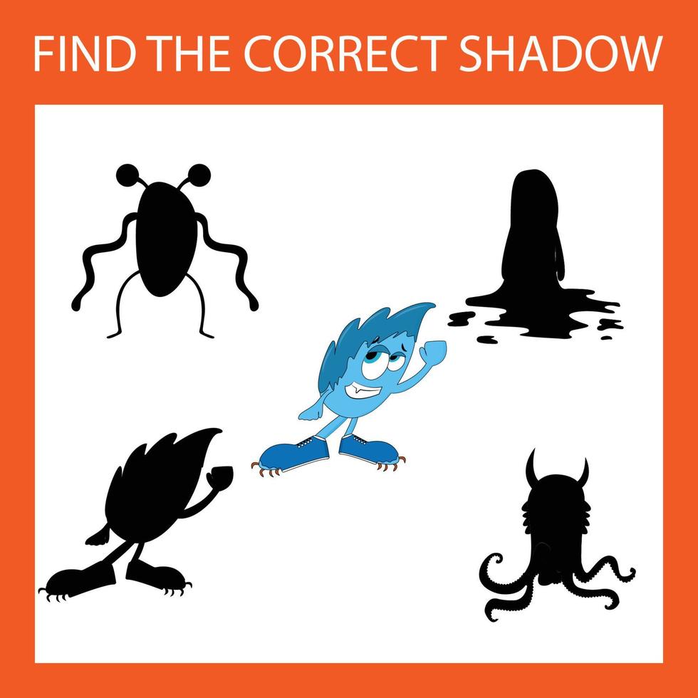 encuentra la sombra correcta con monstruos coloridos. juego educativo para niños. vector