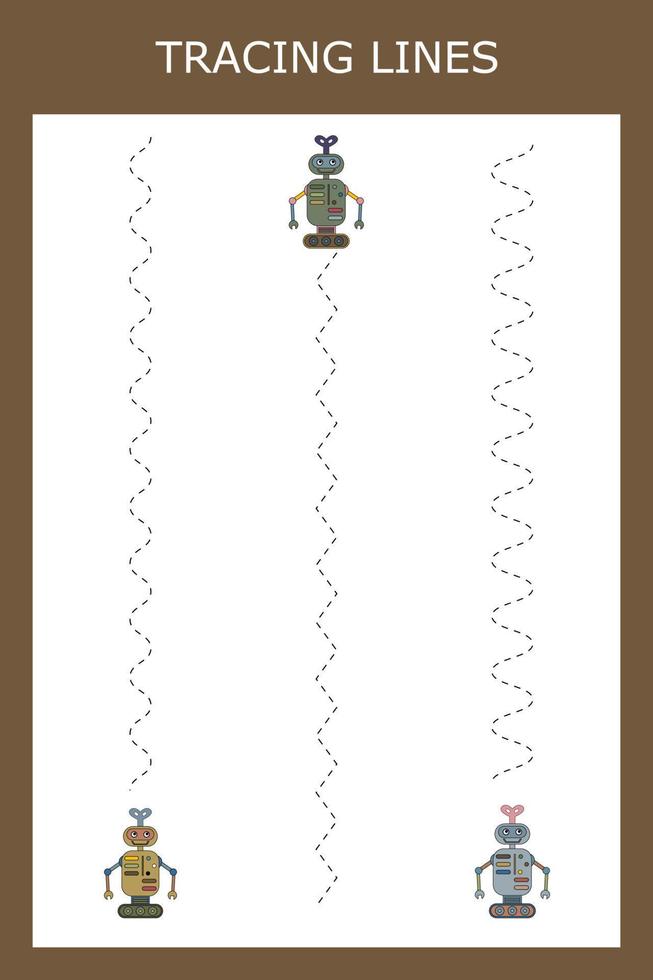 Tracing lines game with robots. Worksheet for preschool kids, kids activity sheet, printable worksheet vector
