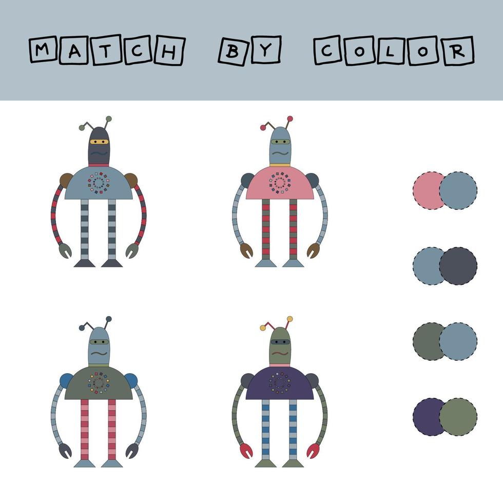 worksheet vector design, challenge to connect the  robot with its color. Logic game for children.