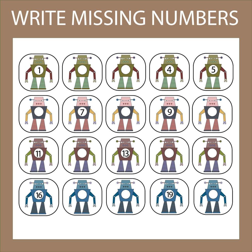 The task is to write in the lost numbers from 1 to 20. Educational exercises for preschool children vector