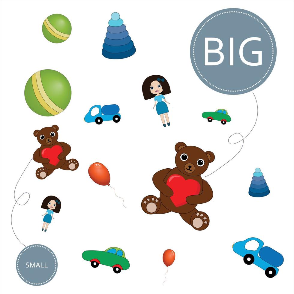 Match the toys by size big or  small. Children's educational game. vector