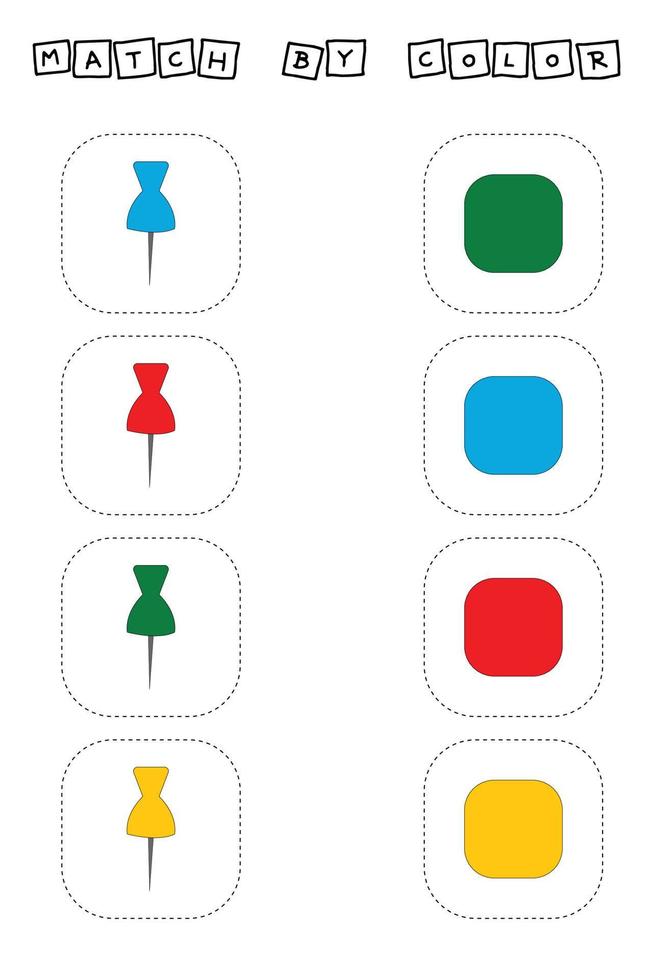 unir las chinchetas y sus colores. juego apropiado. juego educativo para niños en edad preescolar y niños pequeños vector