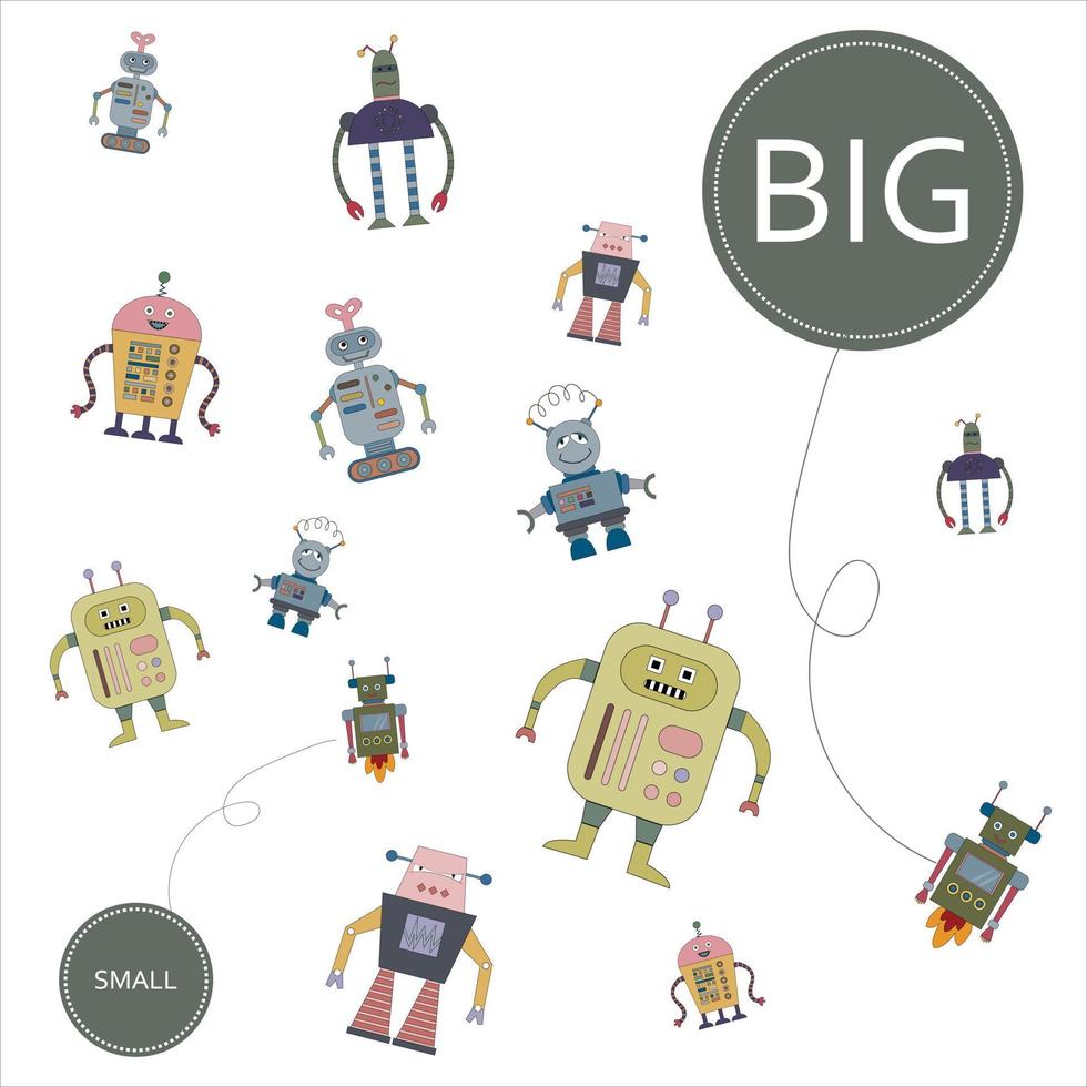 Sort   robot into big and small. An example of the opposite word antonym for a child vector