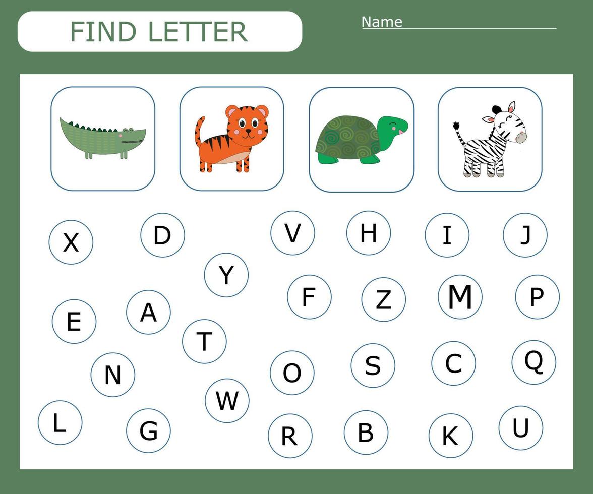 Find the first letter of the word  and connect. Educational game for children. vector