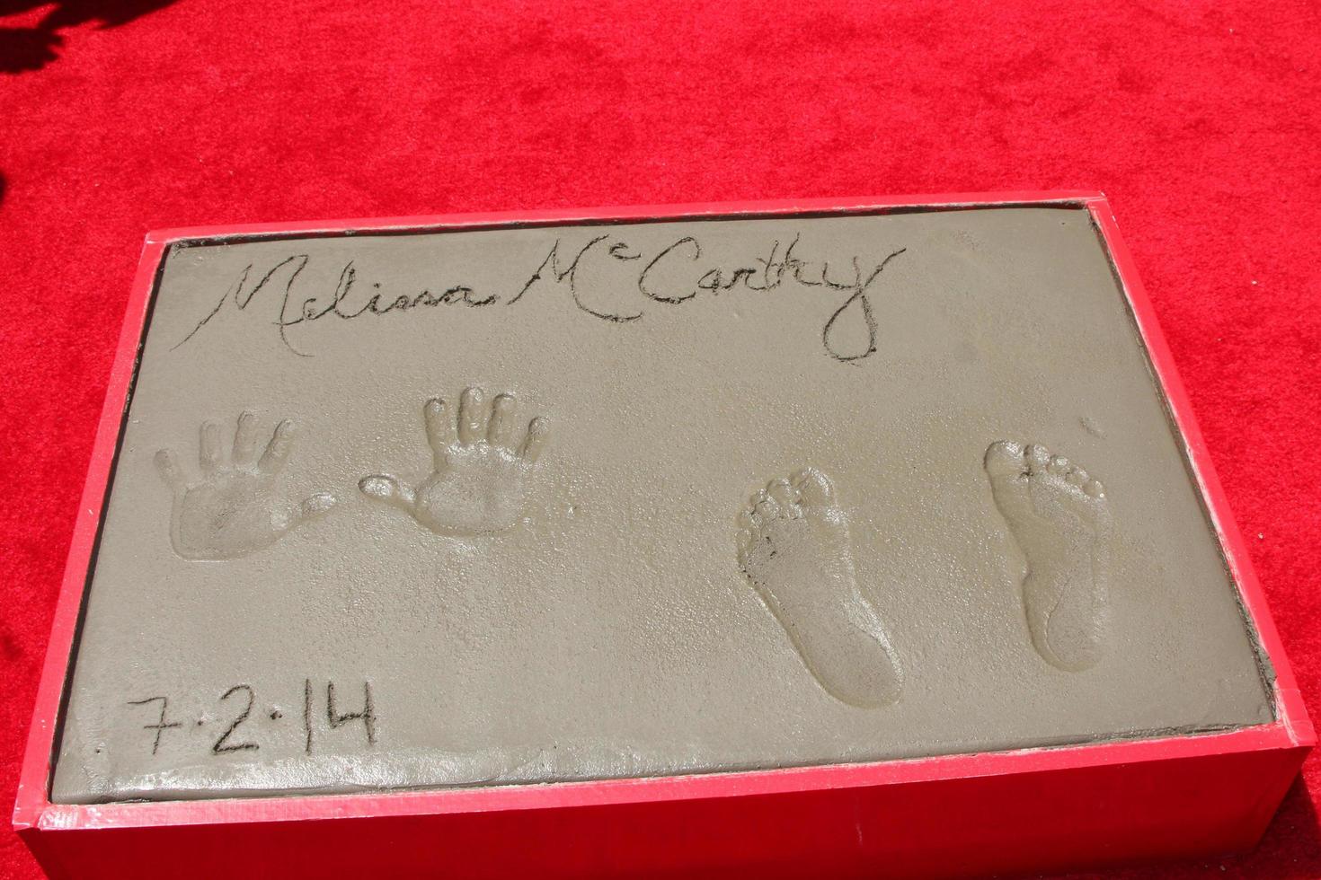 LOS ANGELES, JUL 2 - Melissa McCarthy Hand and Footprints at the Melissa McCarthy Hand and Footprint Ceremony at the TCL Chinese Theater on July 2, 2014 in Los Angeles, CA photo