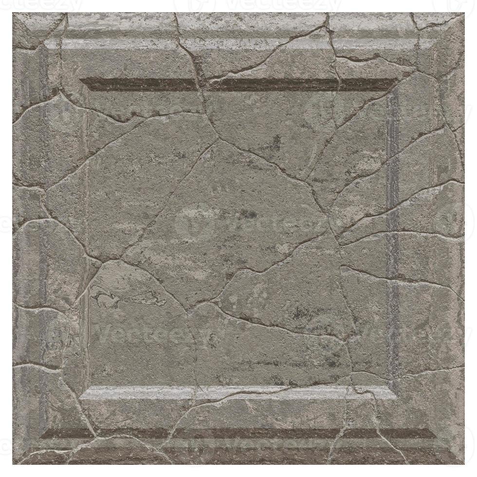 3D Realistic cracked concrete square relief frame rendered texture background photo