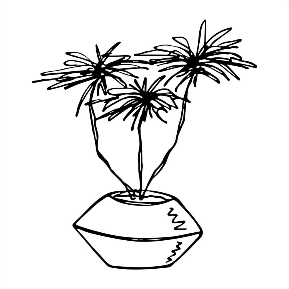 Cute hand drawn houseplant in a pot clipart. Plant illustration. Cozy home doodle vector