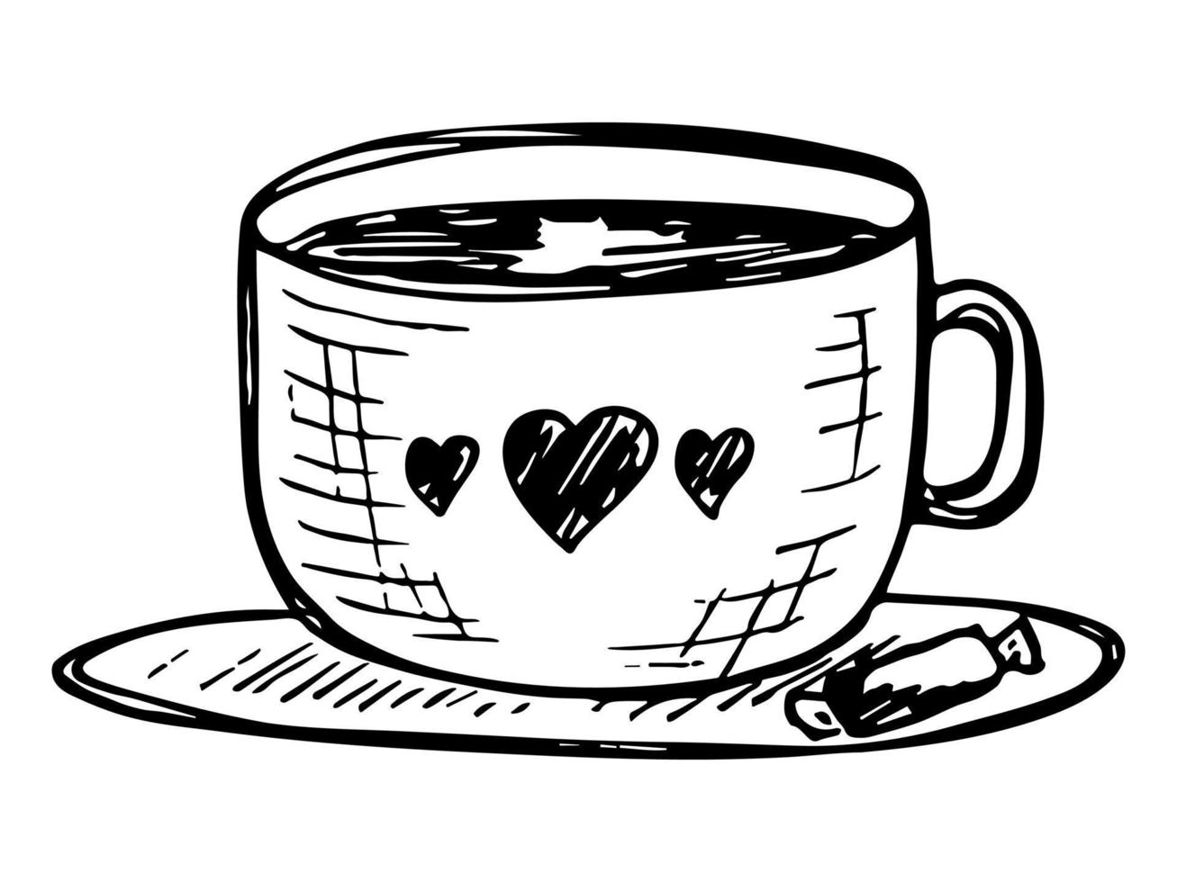 Cute cup of tea or coffee illustration. Simple mug clipart. Cozy home doodle vector