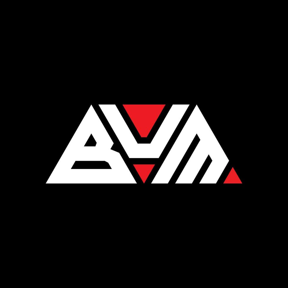 BUM triangle letter logo design with triangle shape. BUM triangle logo design monogram. BUM triangle vector logo template with red color. BUM triangular logo Simple, Elegant, and Luxurious Logo. BUM