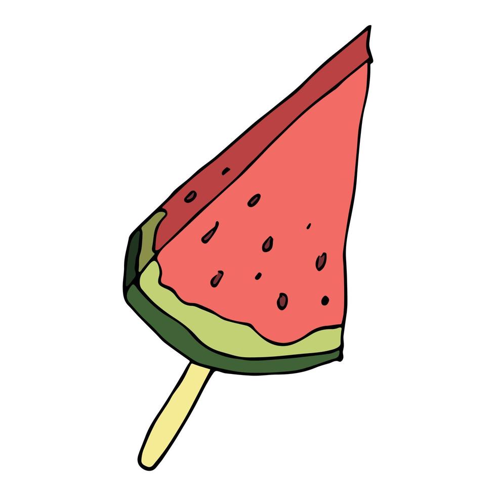 Cute vector watermelon clipart. Hand drawn watermelon slice icon. Fruit illustration.