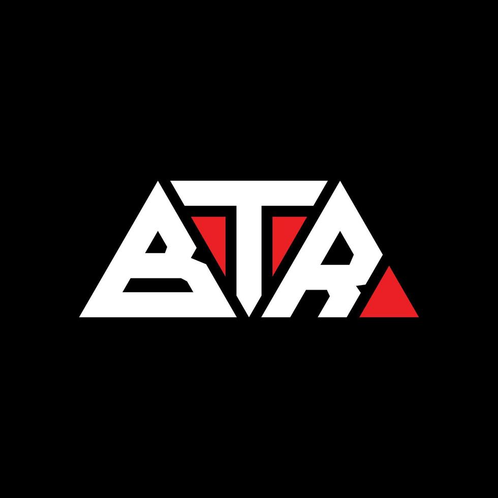 BTR triangle letter logo design with triangle shape. BTR triangle logo design monogram. BTR triangle vector logo template with red color. BTR triangular logo Simple, Elegant, and Luxurious Logo. BTR