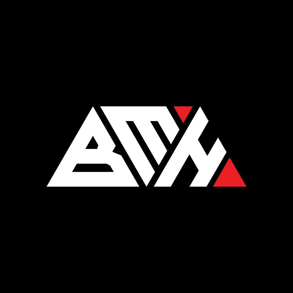 BMH triangle letter logo design with triangle shape. BMH triangle logo design monogram. BMH triangle vector logo template with red color. BMH triangular logo Simple, Elegant, and Luxurious Logo. BMH