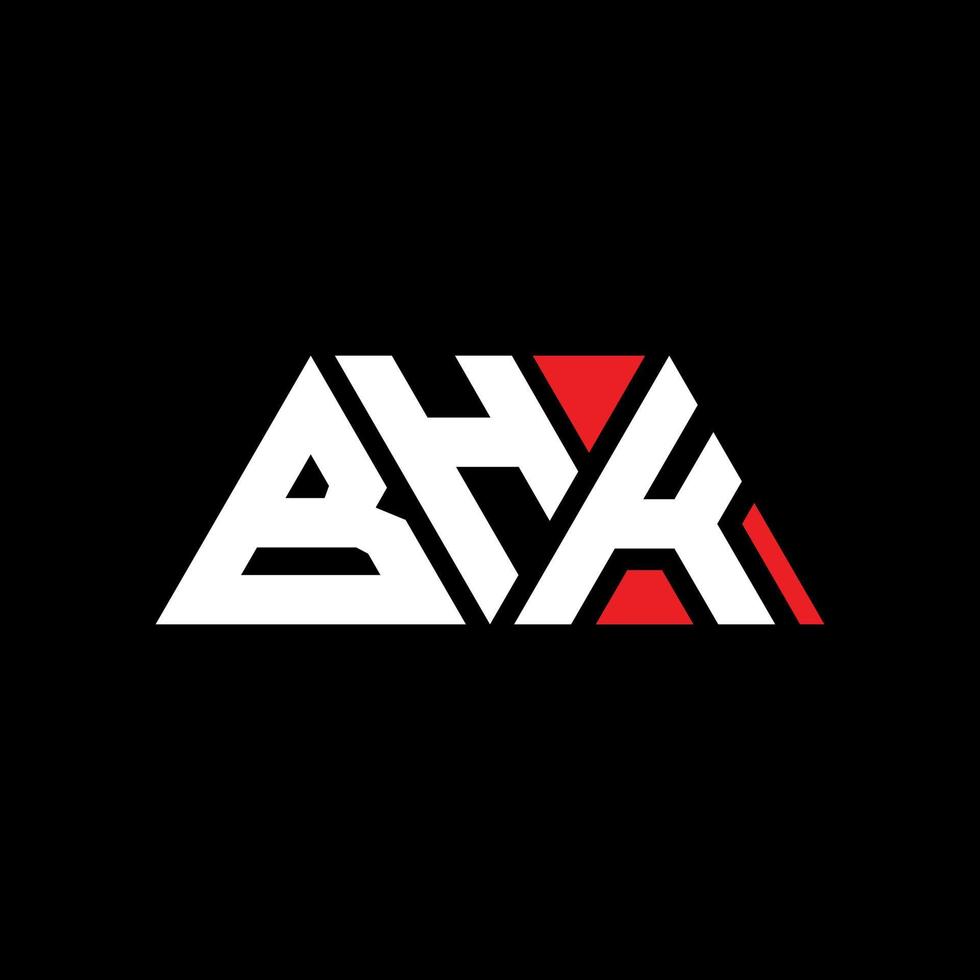 BHK triangle letter logo design with triangle shape. BHK triangle logo design monogram. BHK triangle vector logo template with red color. BHK triangular logo Simple, Elegant, and Luxurious Logo. BHK