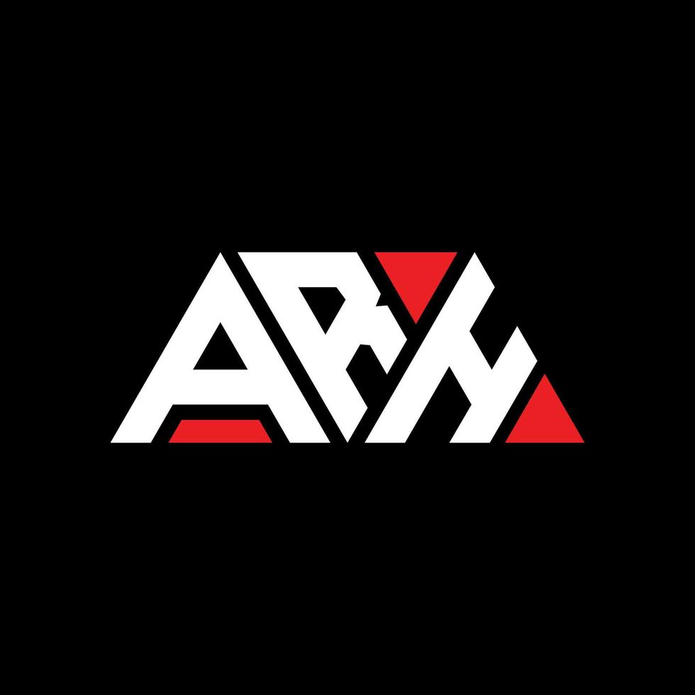 ARH triangle letter logo design with triangle shape. ARH triangle logo design monogram. ARH triangle vector logo template with red color. ARH triangular logo Simple, Elegant, and Luxurious Logo. ARH