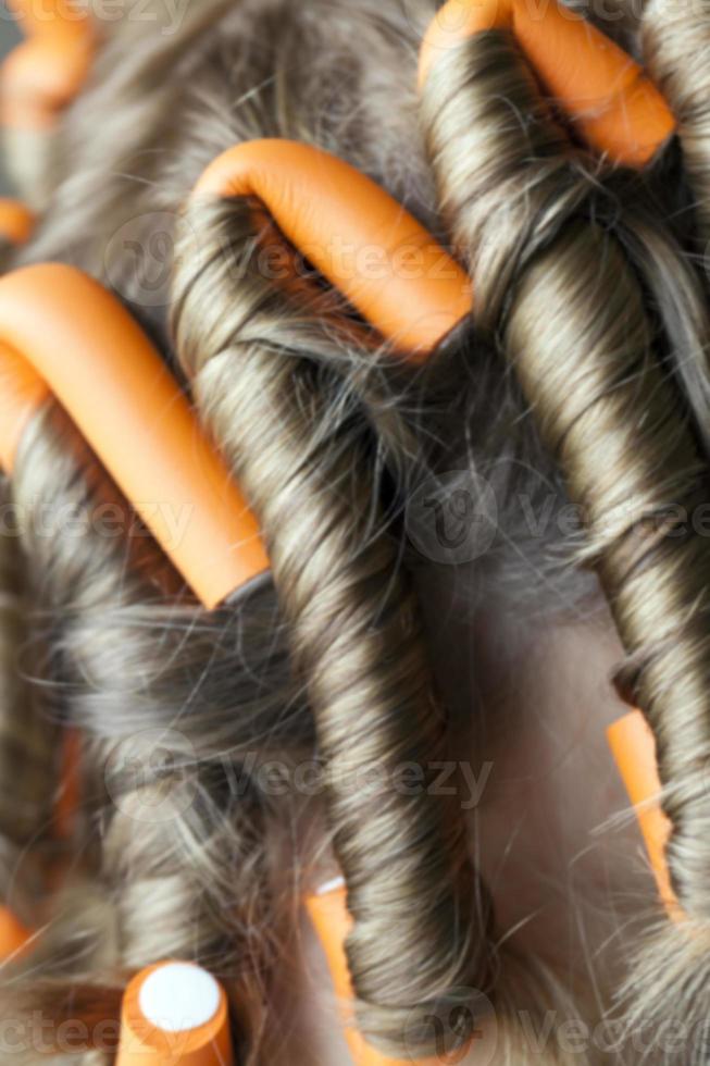 curlers in her hair photo