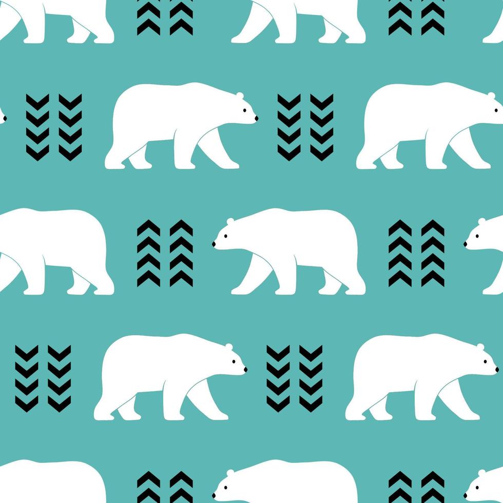Seamless vector pattern with cute hand drawn polar bears