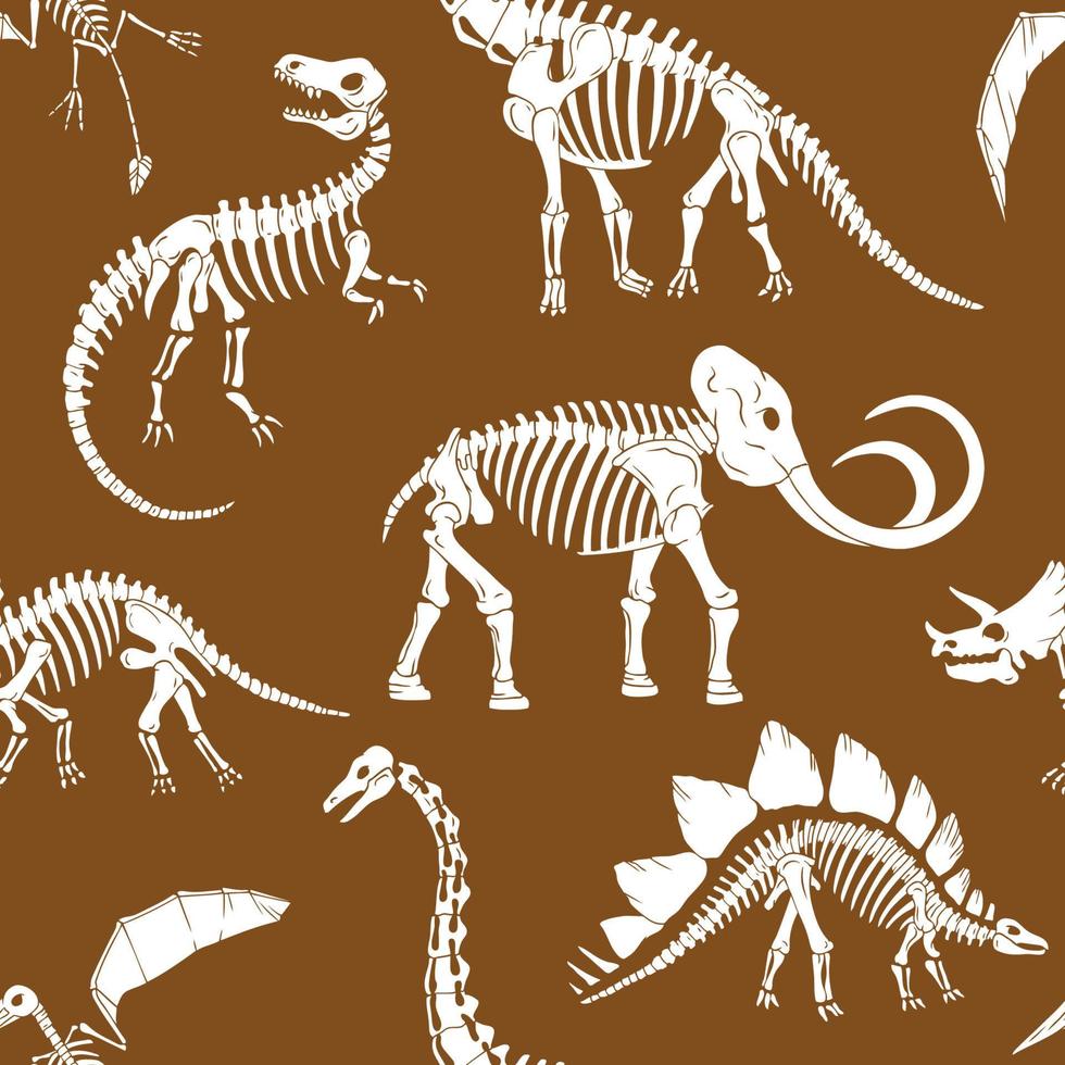 Hand drawn dinosaur skeletons seamless pattern. vector