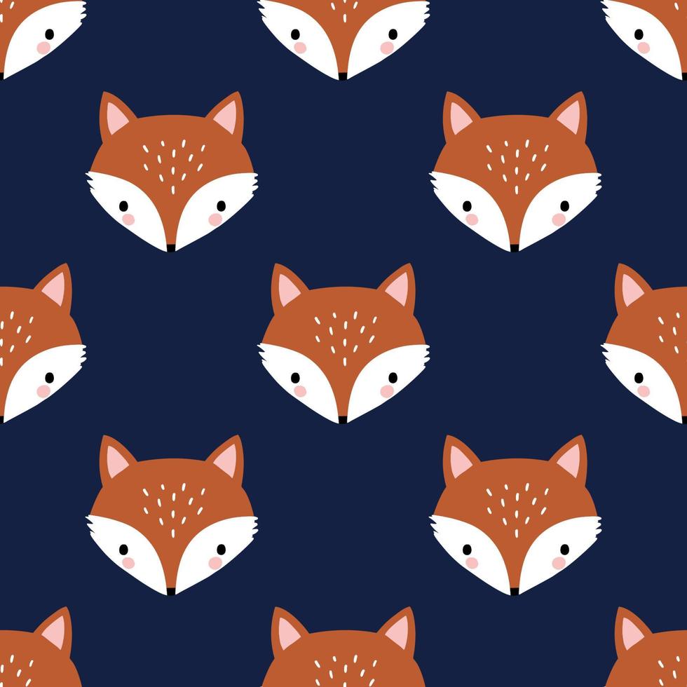 Seamless pattern with cute hand drawn fox head. Perfect for textile, wallpaper or print design. vector