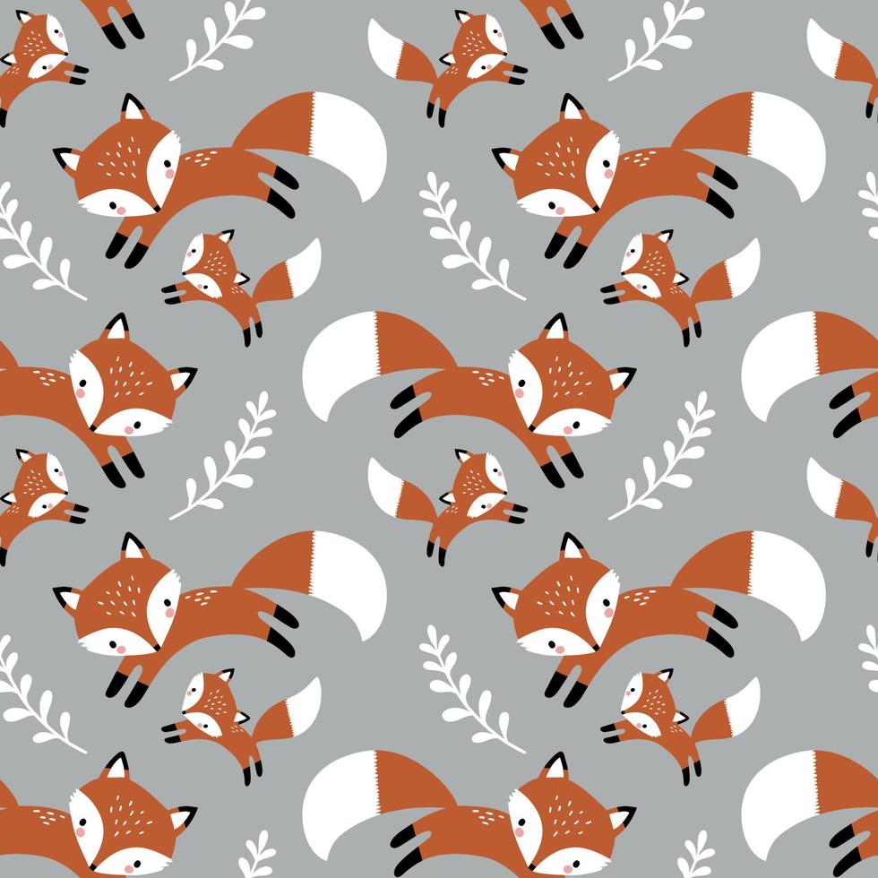 Seamless pattern with cute hand drawn foxes and leaves. Perfect for textile, wallpaper or print design. vector