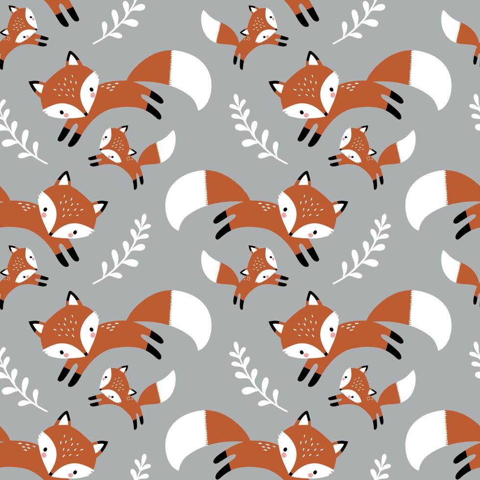 Seamless pattern with cute hand drawn foxes and leaves. Perfect for textile, wallpaper or print design. vector