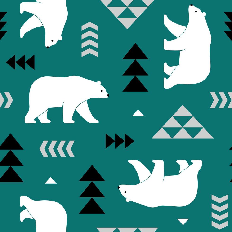 Seamless vector pattern with cute hand drawn polar bears