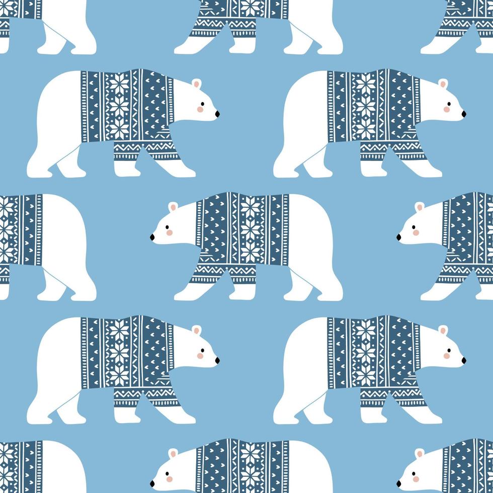 Seamless vector pattern with cute hand drawn polar bears