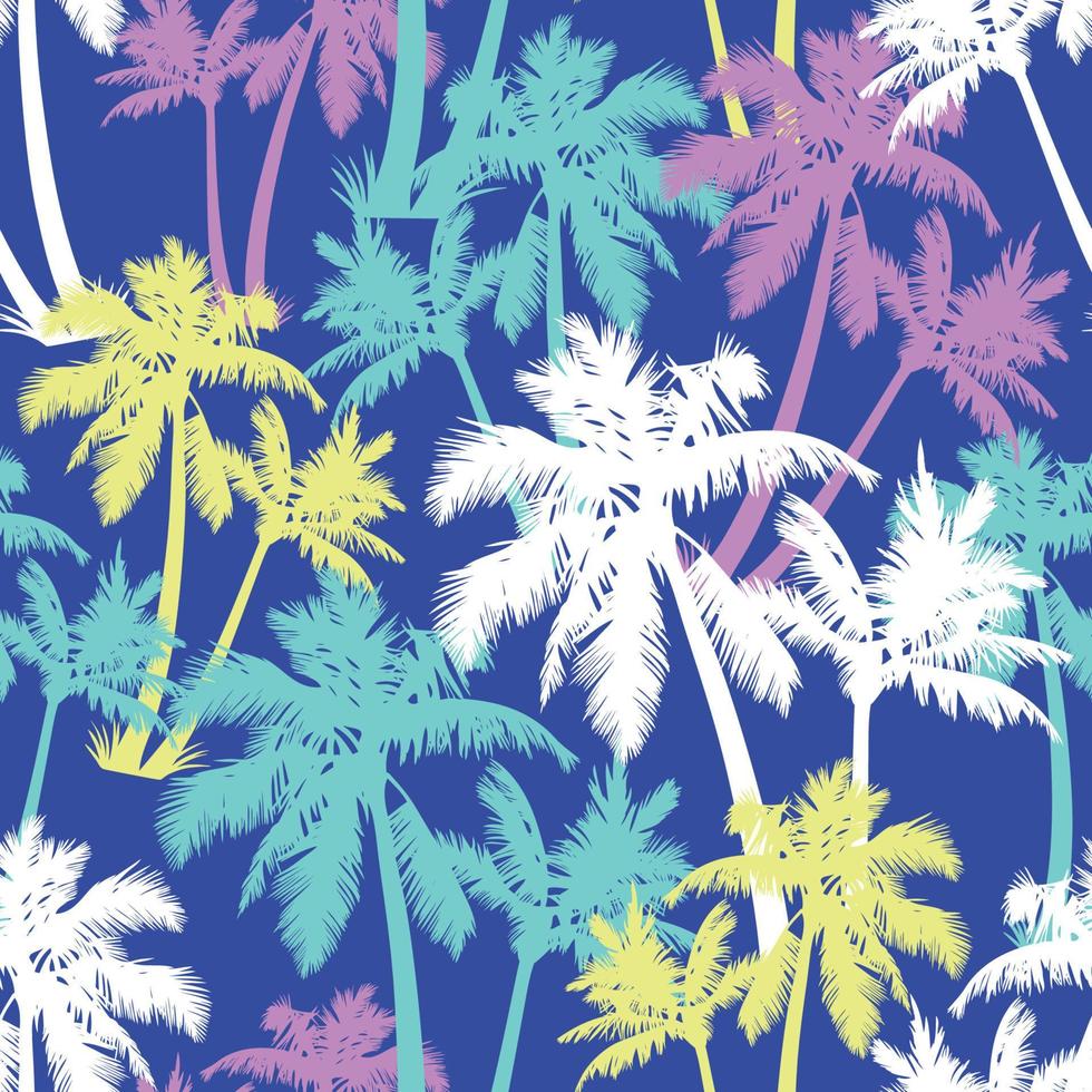 Vector palm tree pattern isolated on blue background