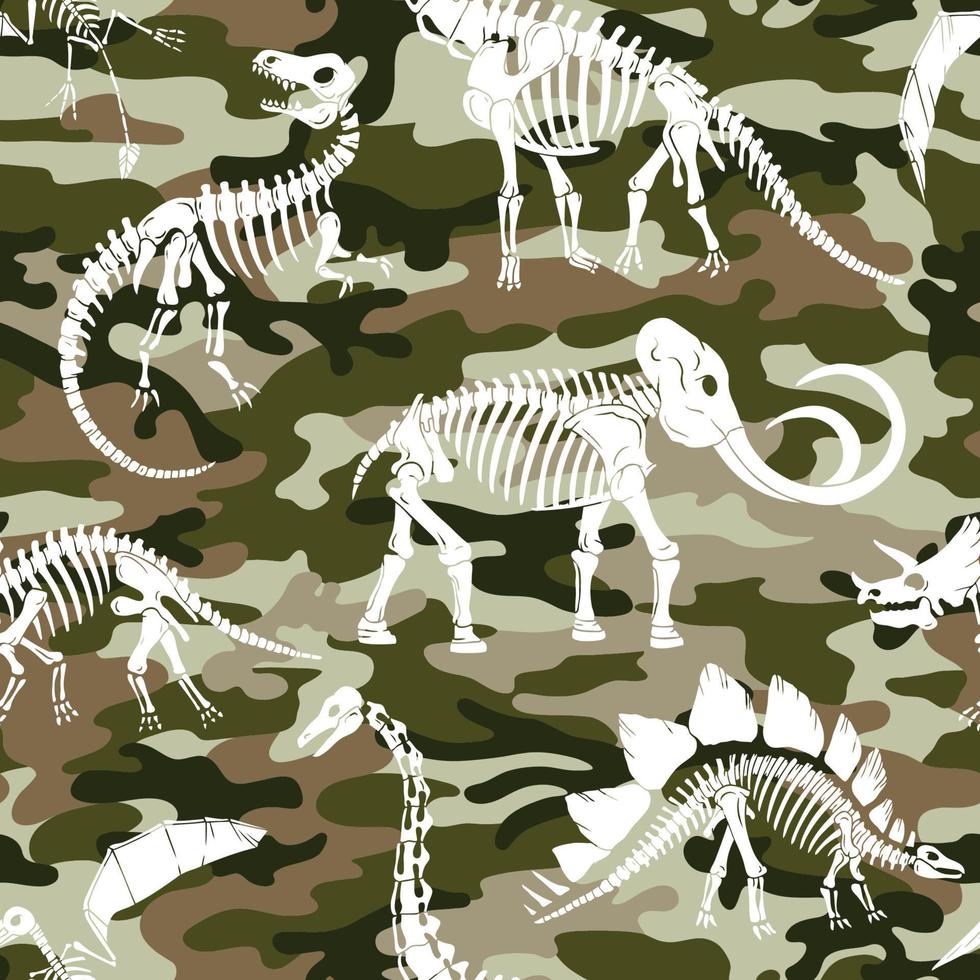 Hand drawn dinosaur skeletons seamless pattern. vector