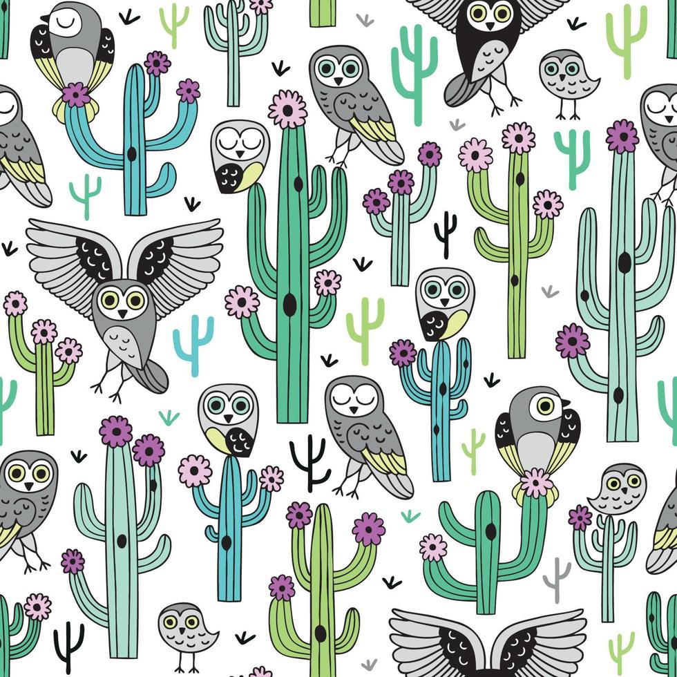 patrón transparente dibujado a mano con lindos cactus florecientes vector