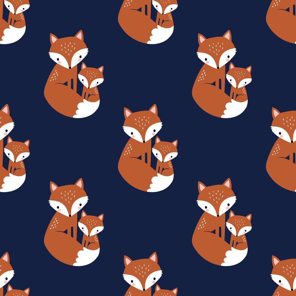 Seamless pattern with cute hand drawn fox family. Perfect for textile, wallpaper or print design. vector