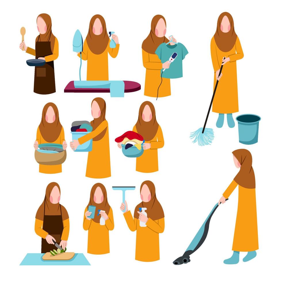 Set of Muslim Housewife Character vector