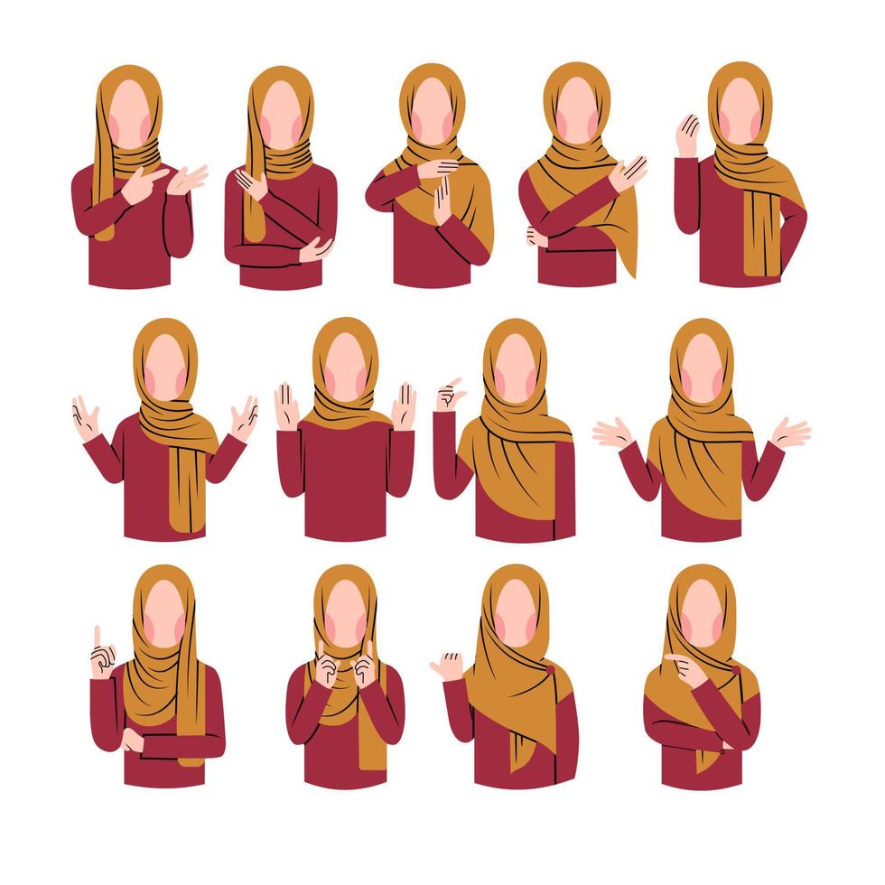 Set of muslim woman explaining gesture vector