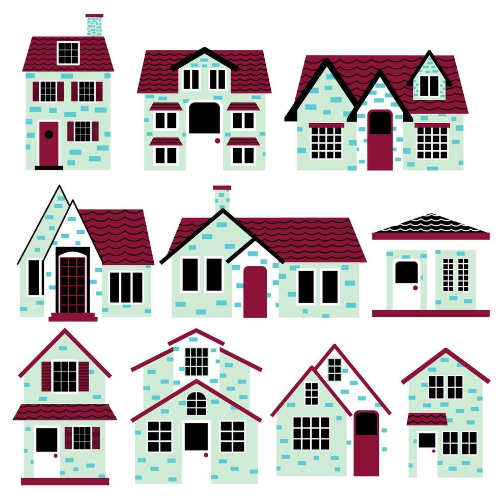 Set of Simple Flat House Illustration vector