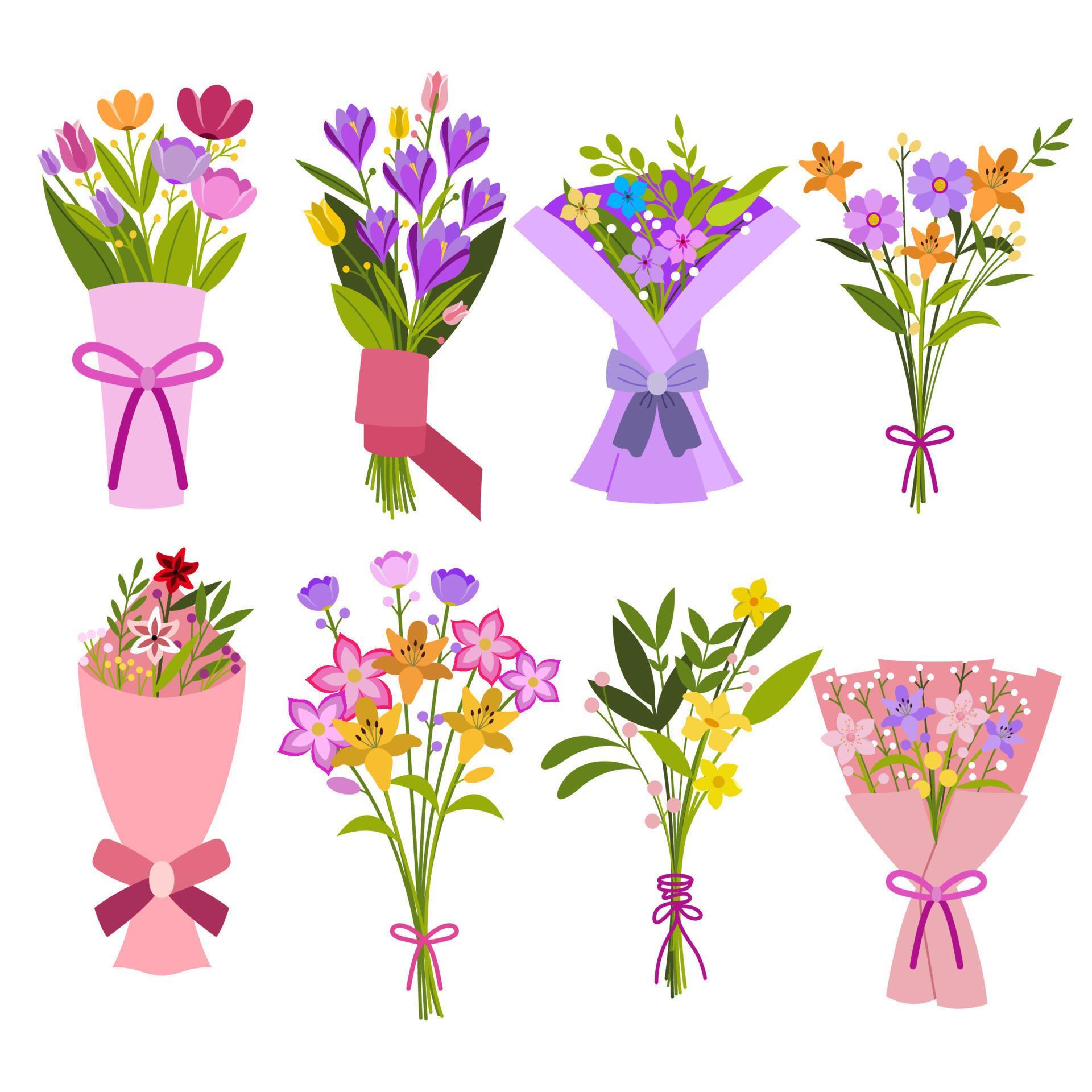 Set of Wedding Flower Bouquet 9551557 Vector Art at Vecteezy