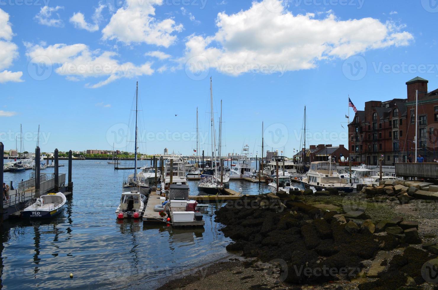 Boston Harbor with Boats Docked and Moored photo