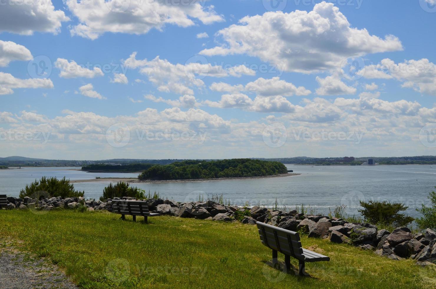 Views of Boston Harbor from Spectacle Island Benches photo