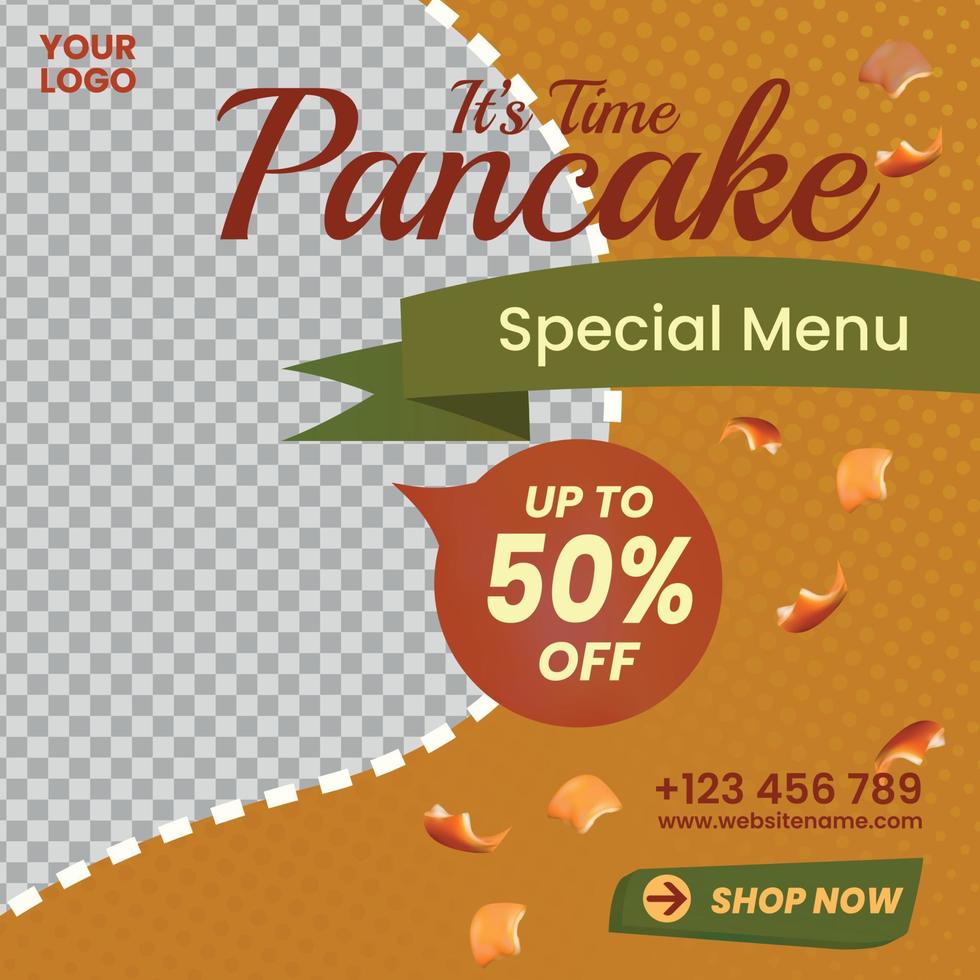 Editable Delicious pancake social media post banner or poster template. Food square banner for cake business on social media vector