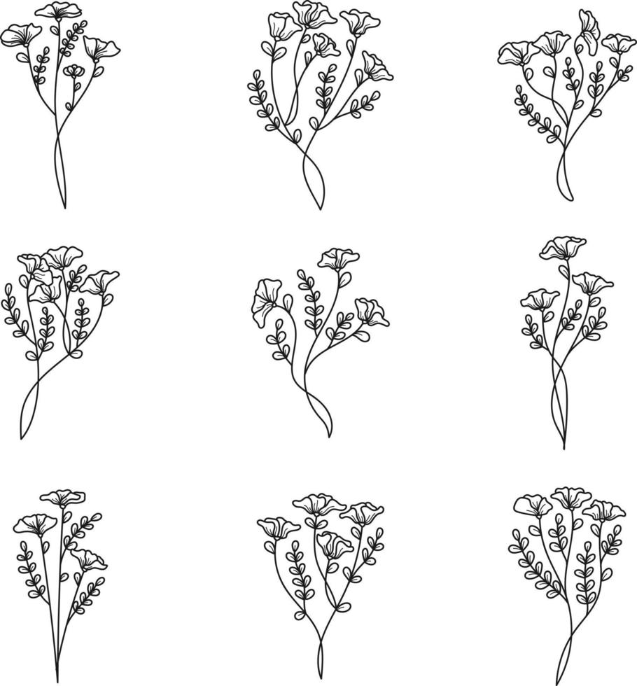 Floral Ornament in Outline Style vector