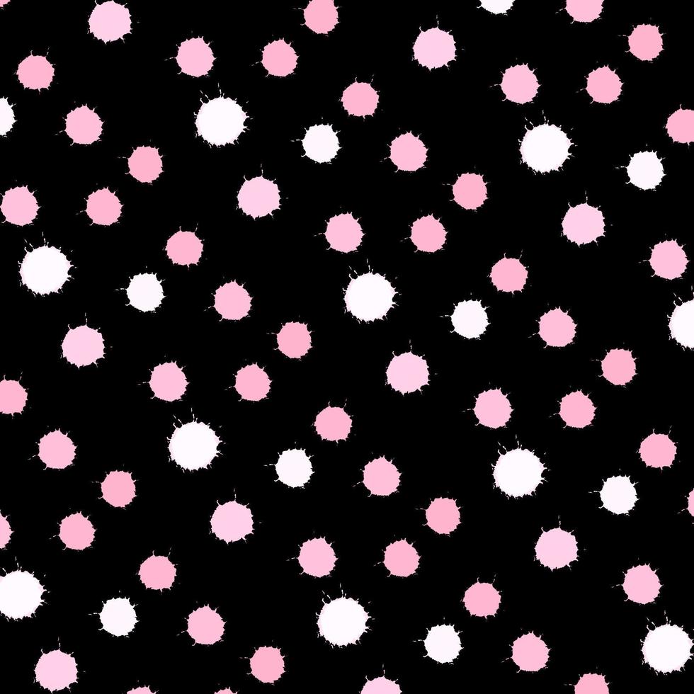 rosa brillante y blanco dibujado a mano puntos de salpicadura texturas patrón sin costuras sobre fondo negro, vector