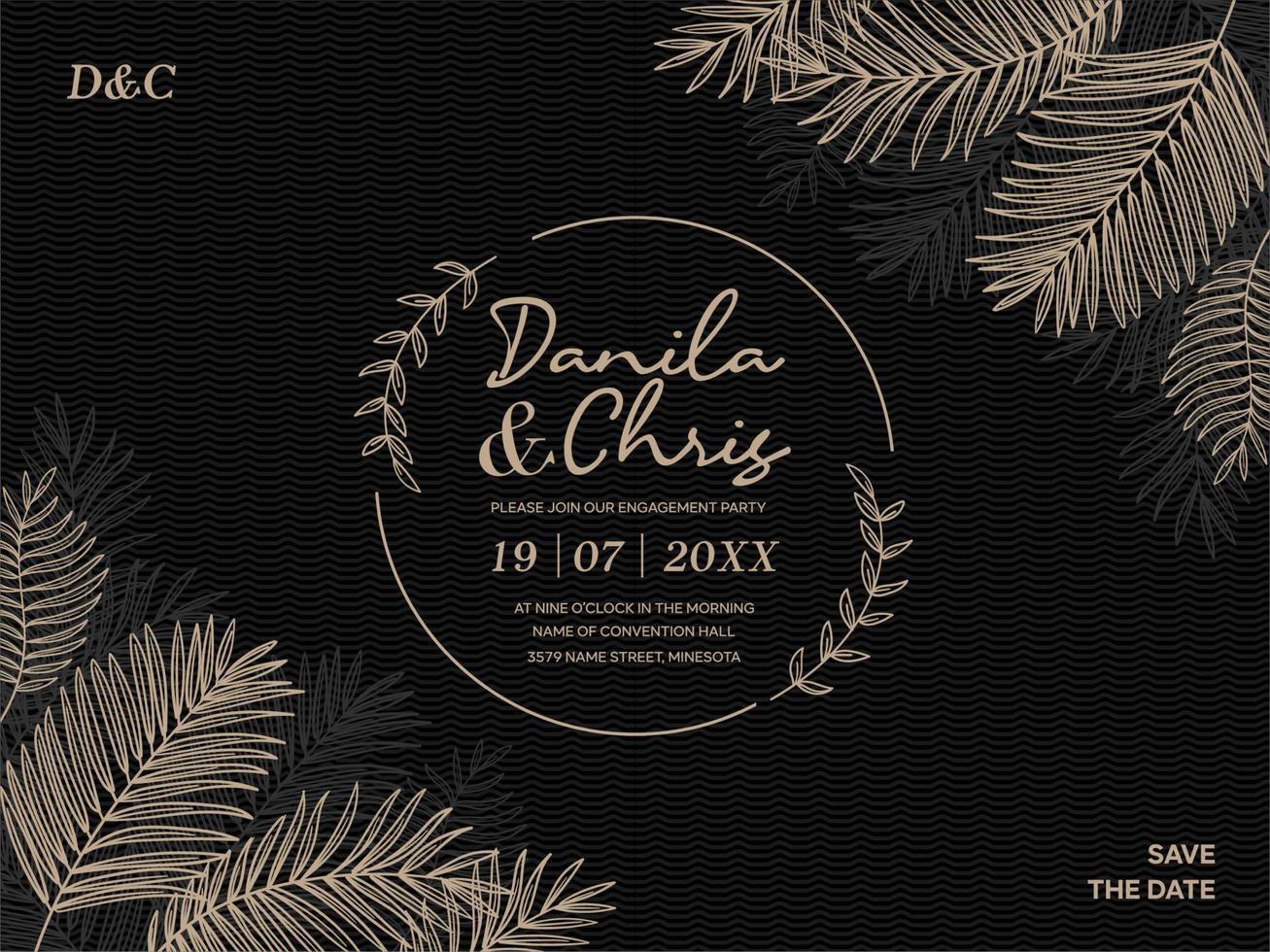 Wedding invitation with floral vector line art