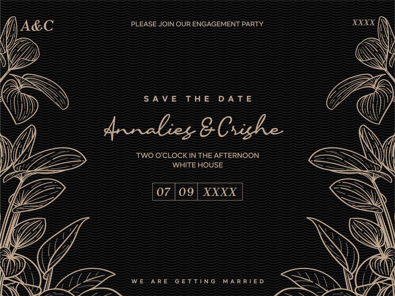 Wedding invitation with floral vector line art