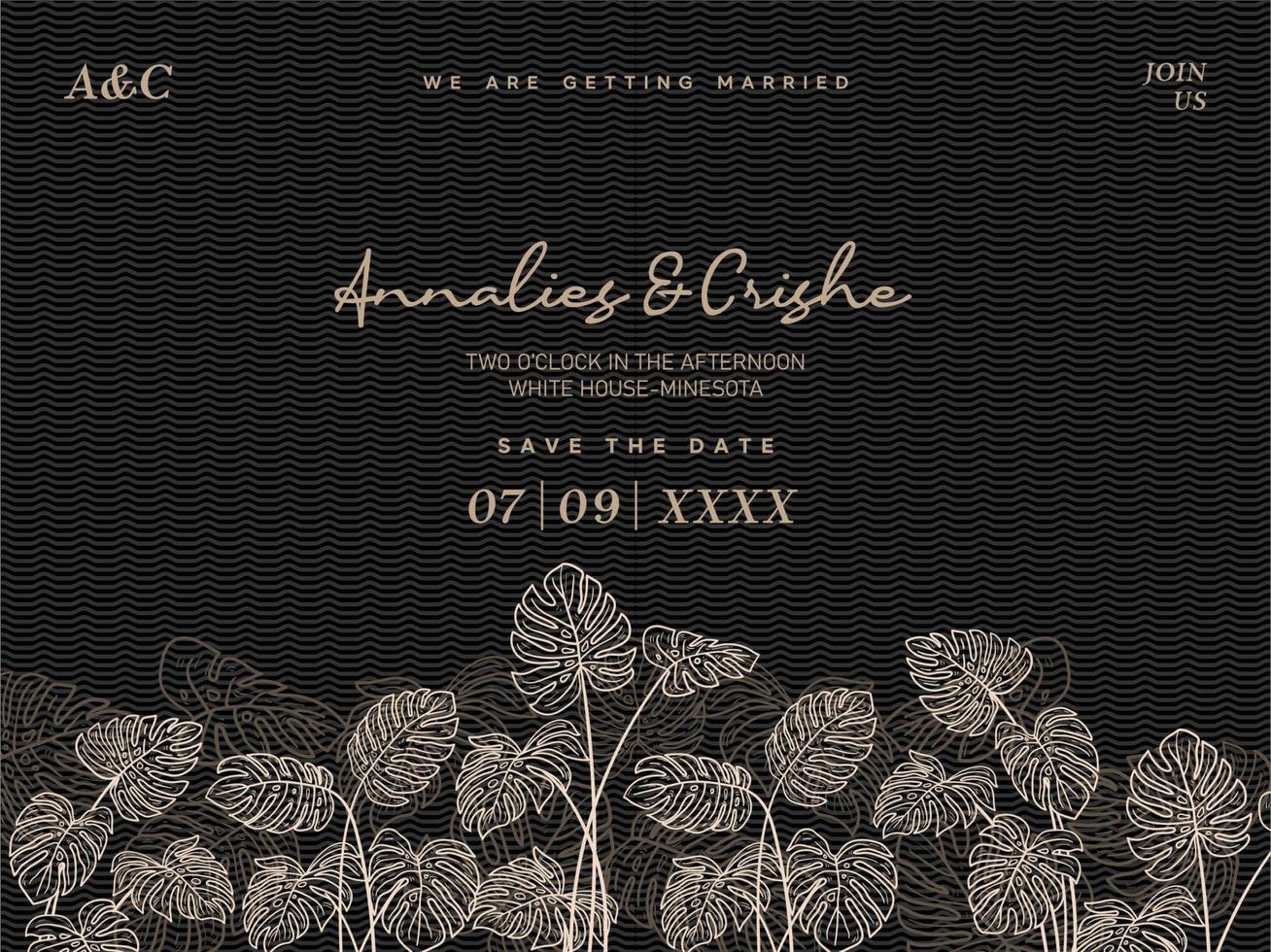 Wedding invitation with floral vector line art