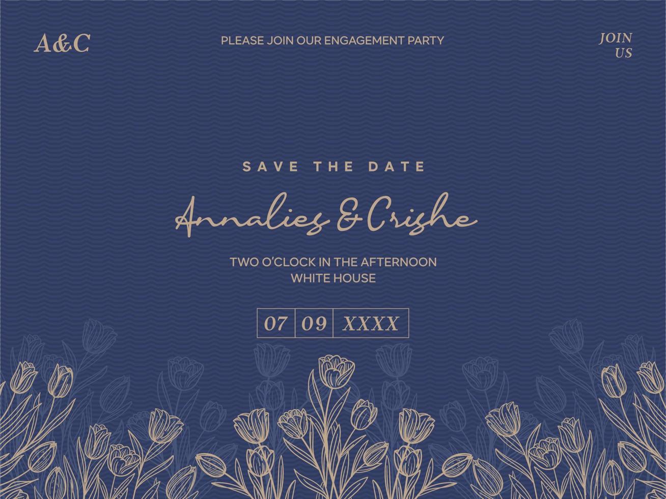 Wedding invitation with floral vector line art