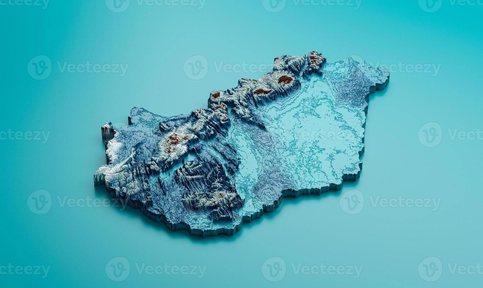 Topographic Hungary Map Hypsometric Hungary Elevation tint Spectral Shaded relief map 3d illustration photo