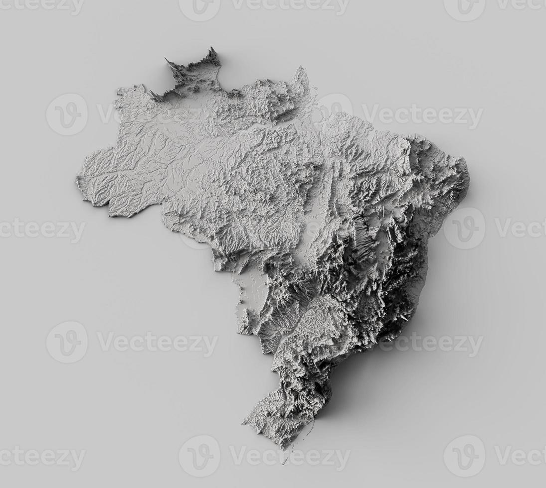 Relief map of Brazil Grey Color Modern minimal Map 3d illustration photo