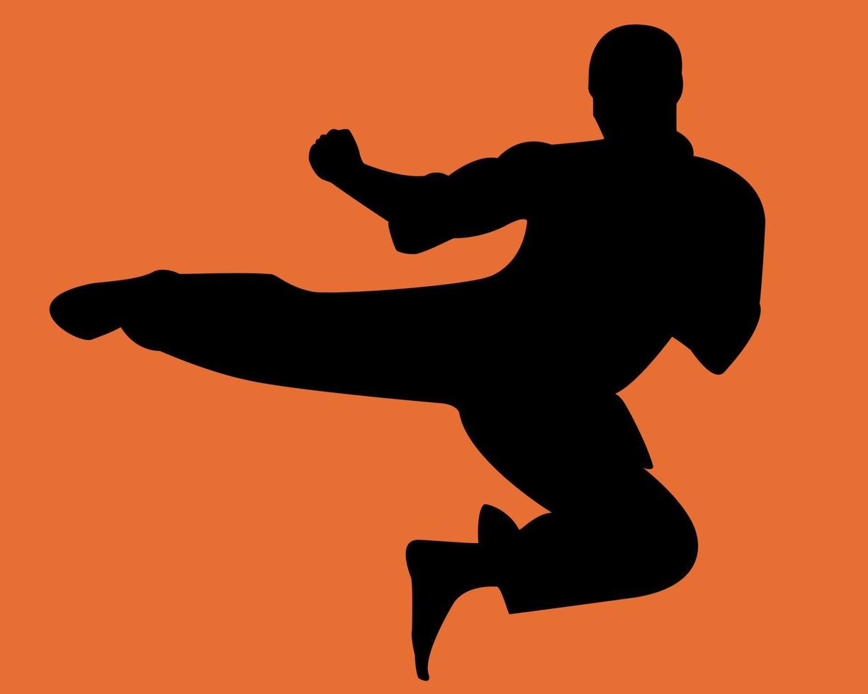 karateka en un salto sobre un fondo amarillo vector