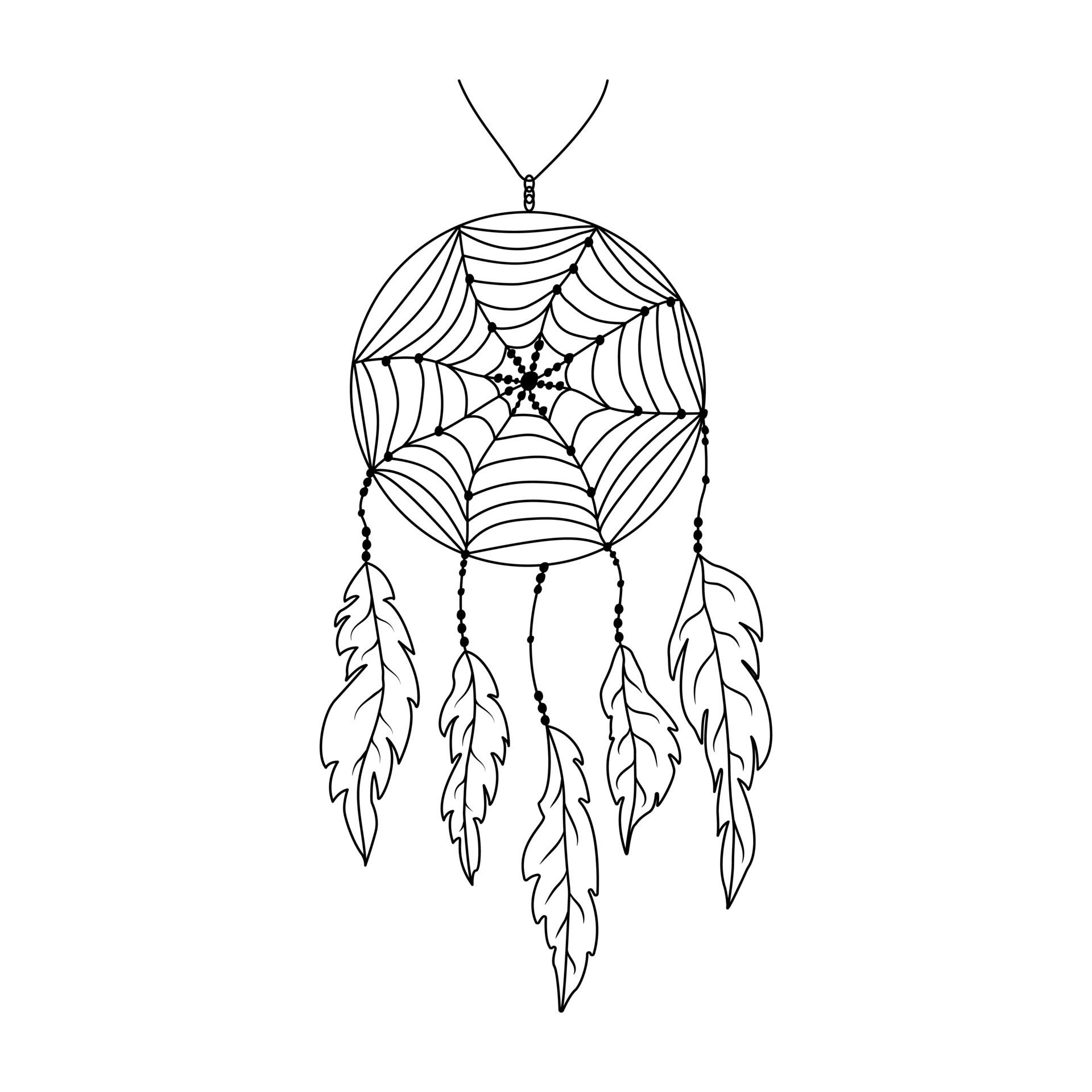 Dream catcher icon of native american with feather, silhouette