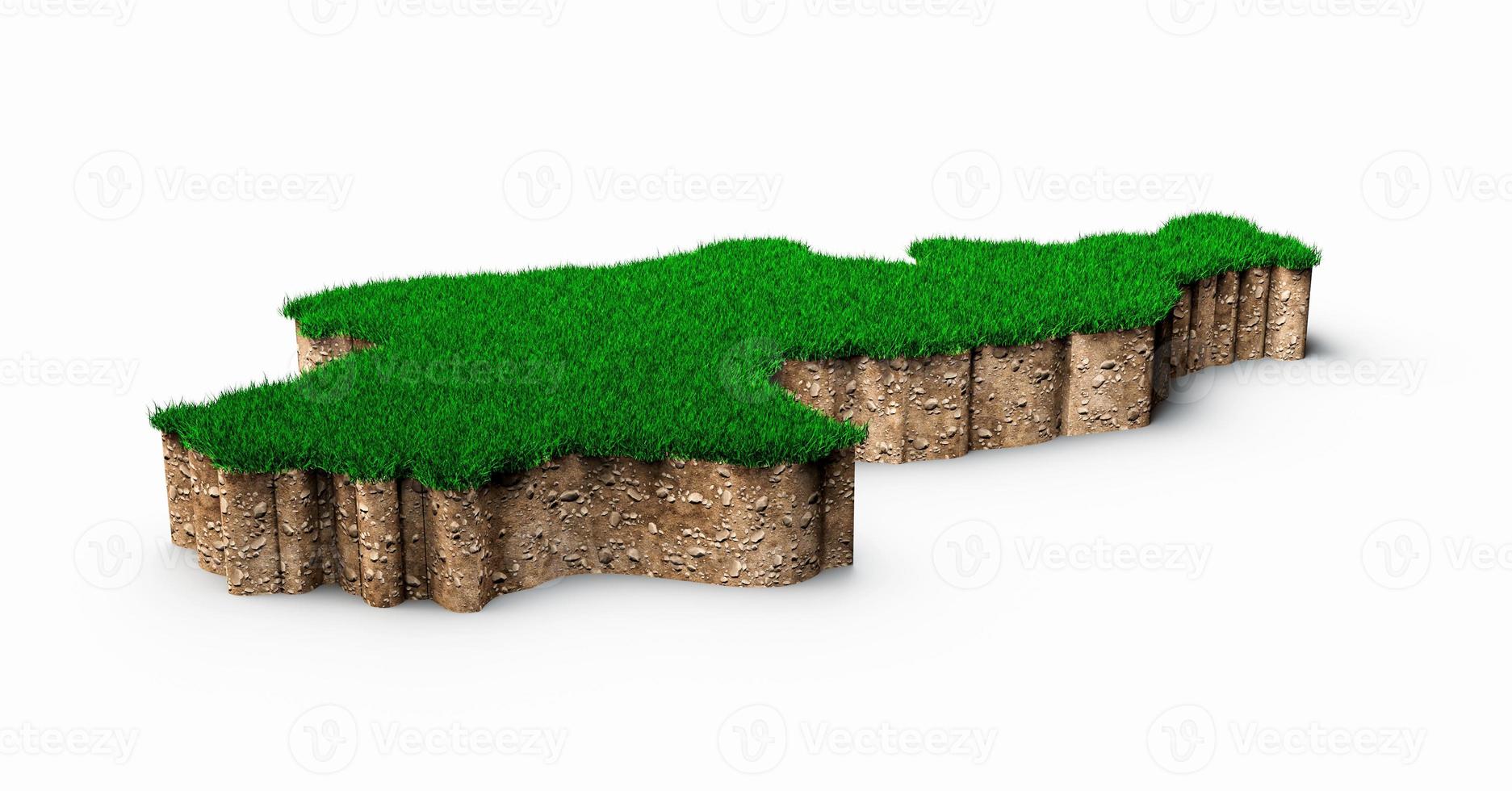 North Korea Map soil land geology cross section with green grass and Rock ground texture 3d illustration photo